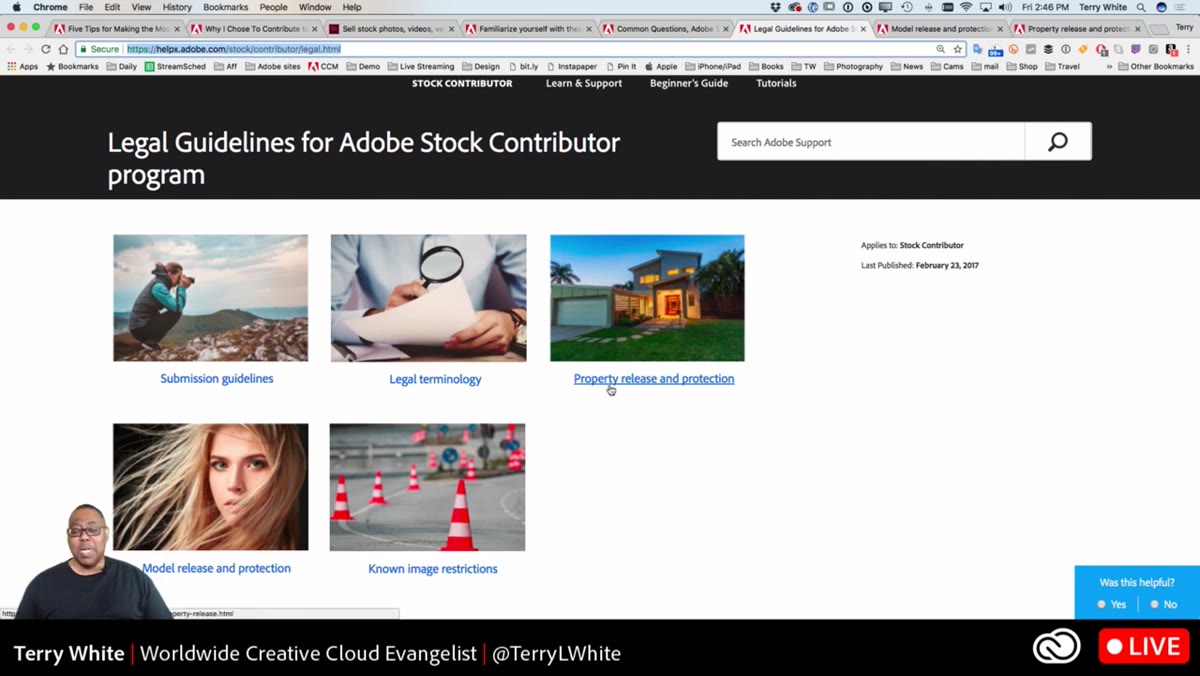 List of property release requirements on Adobe Stock guidelines page