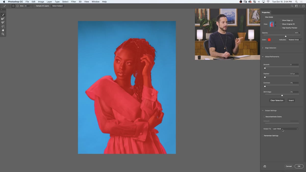 Output To dropdown showing Layer Mask option selected