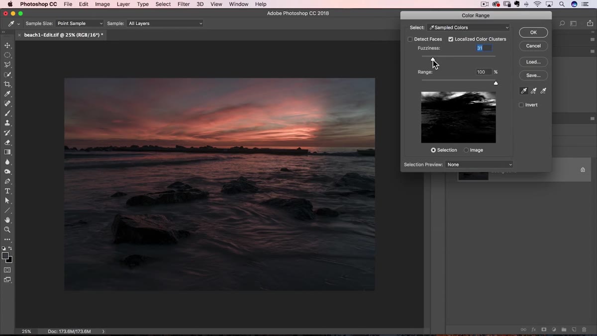 Fuzziness slider adjustment in the Color Range dialog