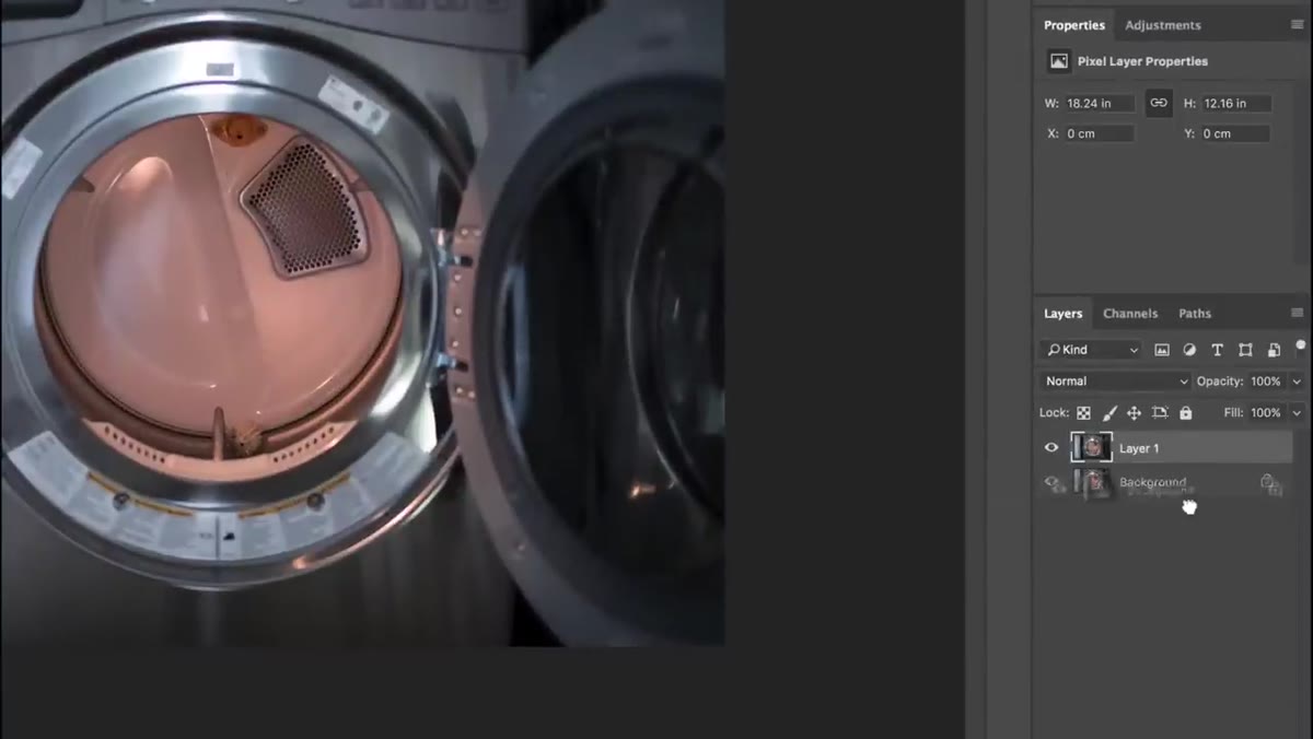 Selection tool being used to isolate the dryer door opening