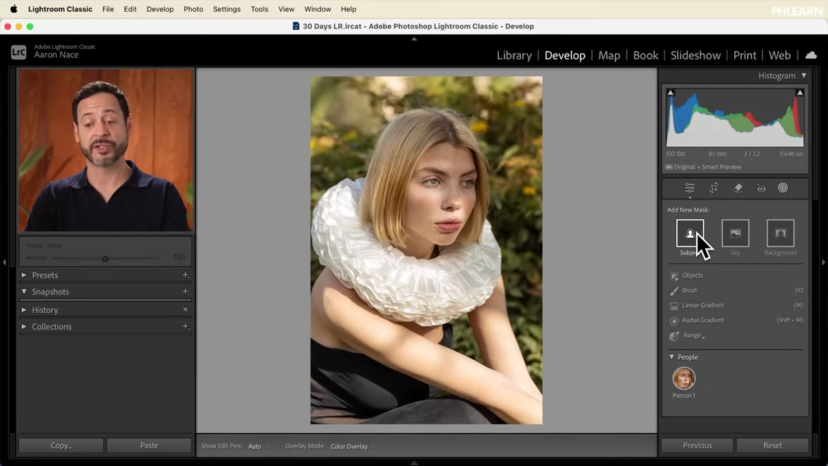 Subject mask applied over a person in the photo