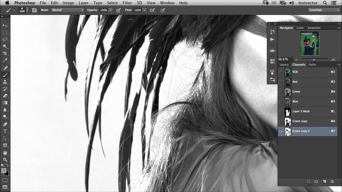 Painting black on a layer mask with a channel-based selection active