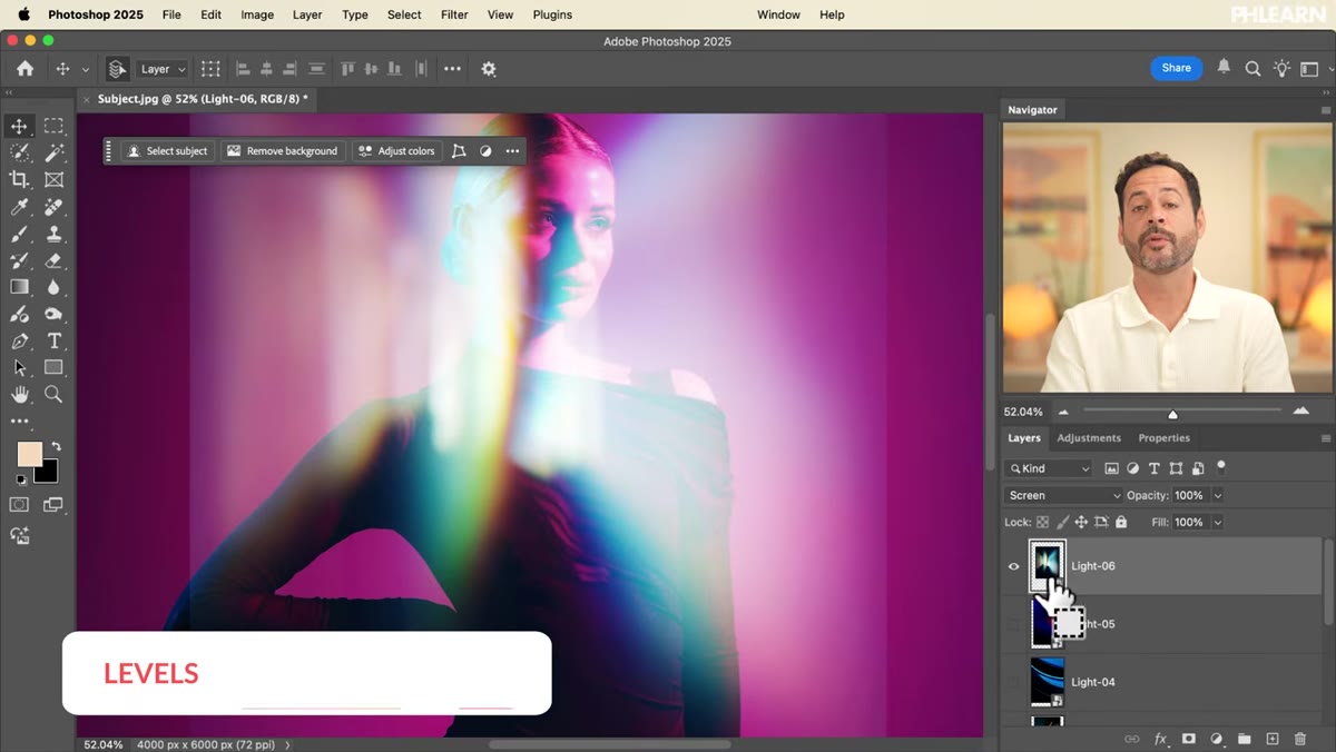Levels dialog open on smart object with input shadows slider moved right