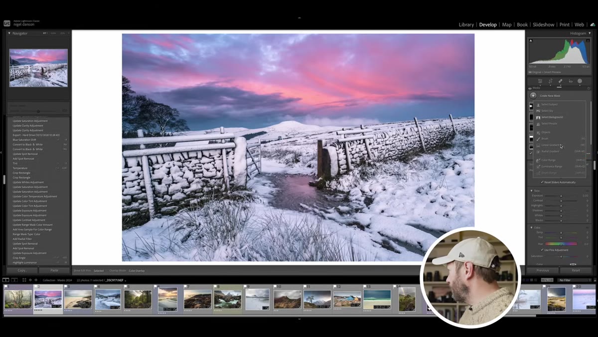 Snow scene with luminance mask isolating bright snow tones