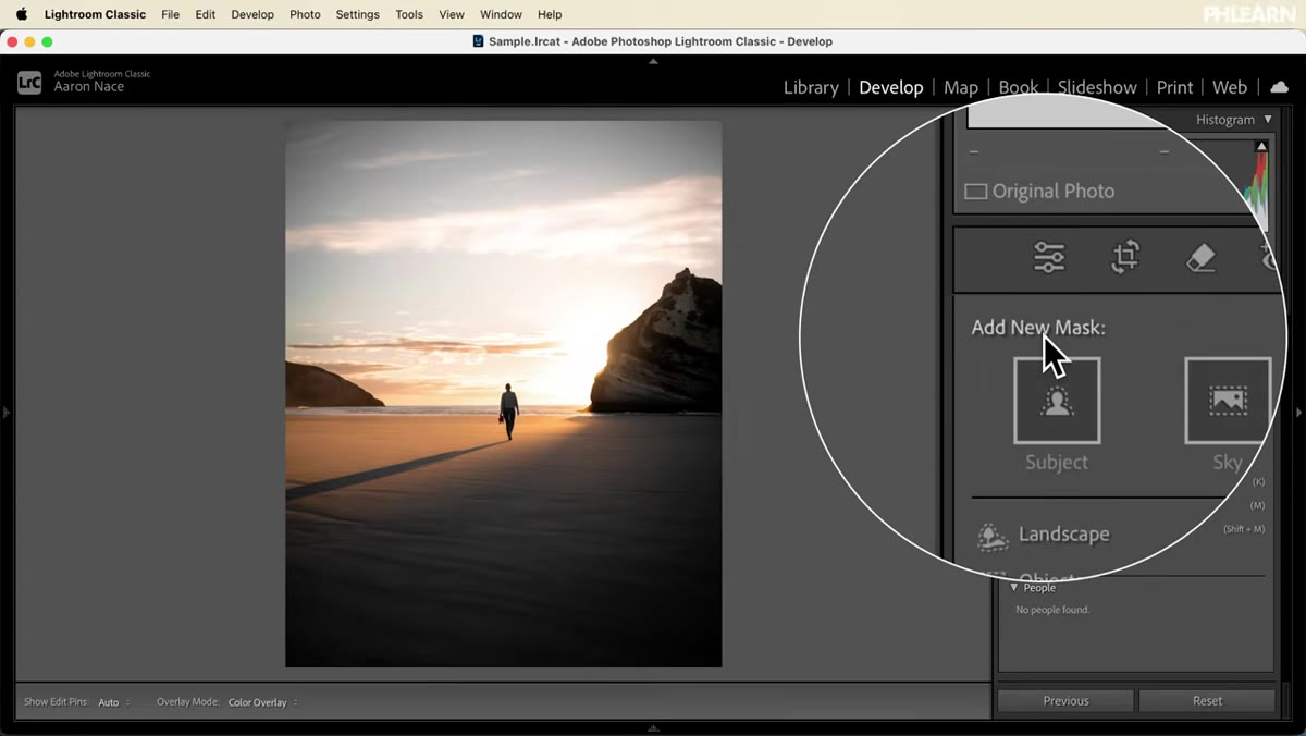 Lightroom Classic masking panel open on screen