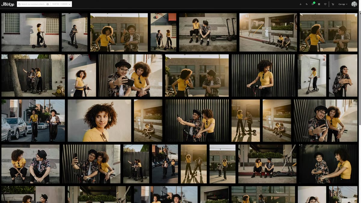 Stocksy contributor profile page showing uploaded photo count