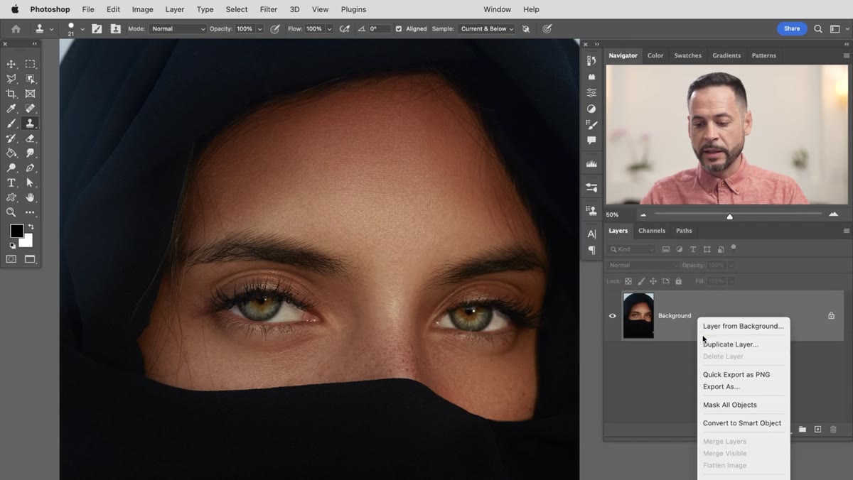 Right-clicking a layer to convert to Smart Object