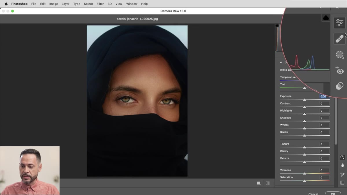 The masking icon selected in the Camera Raw right-side panel