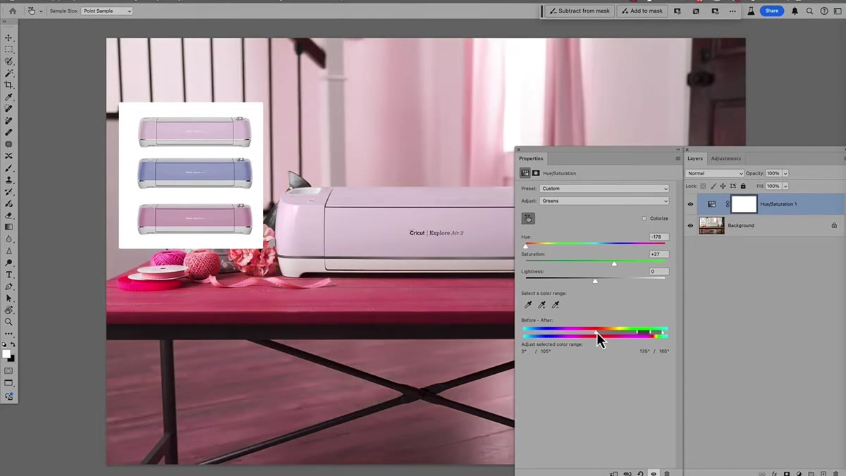 Range slider handles being dragged to widen color selection
