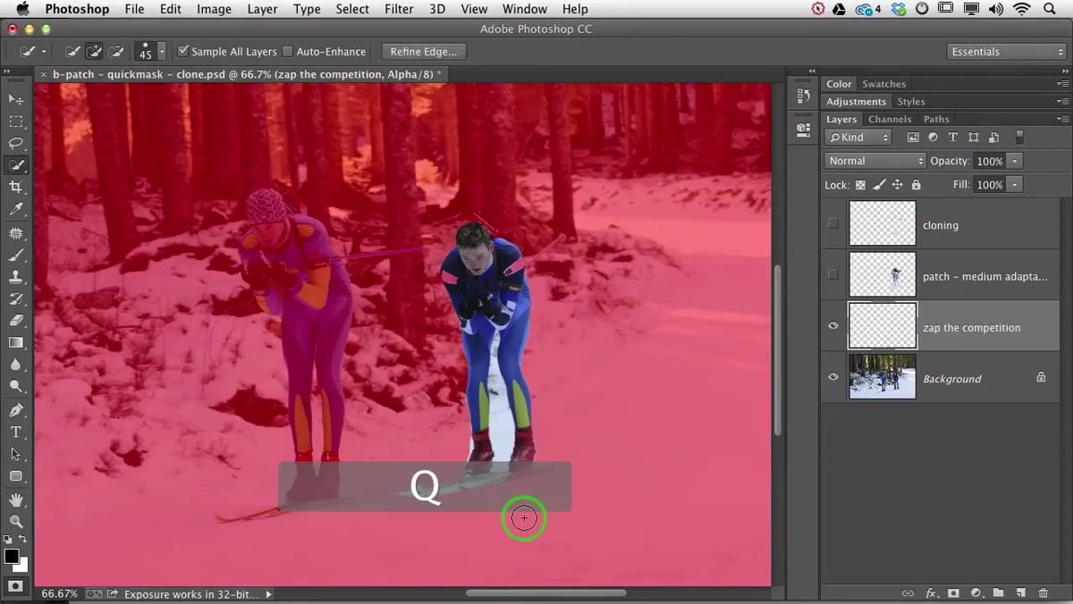 Canvas showing red overlay across unselected areas of image