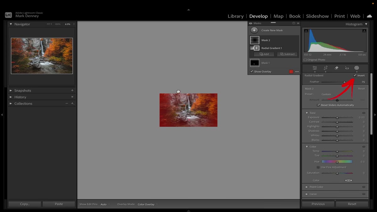 Luminance Range mask isolating the darkest shadow areas