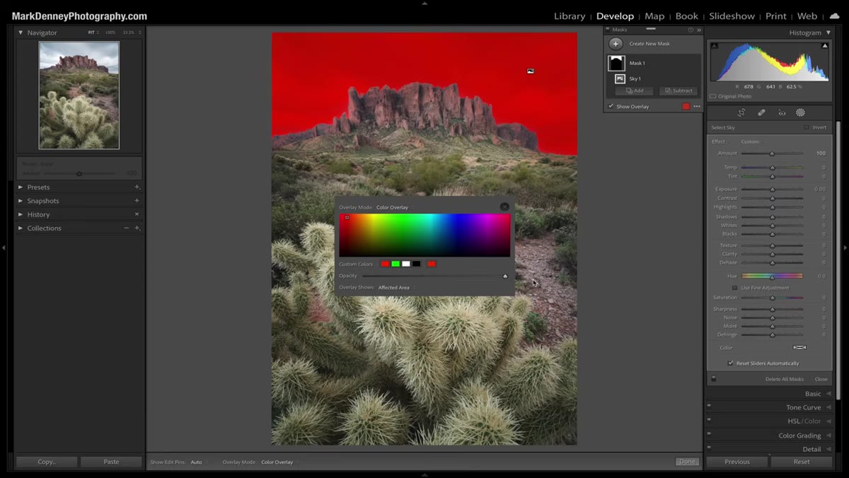 Opacity slider being adjusted in the mask overlay settings
