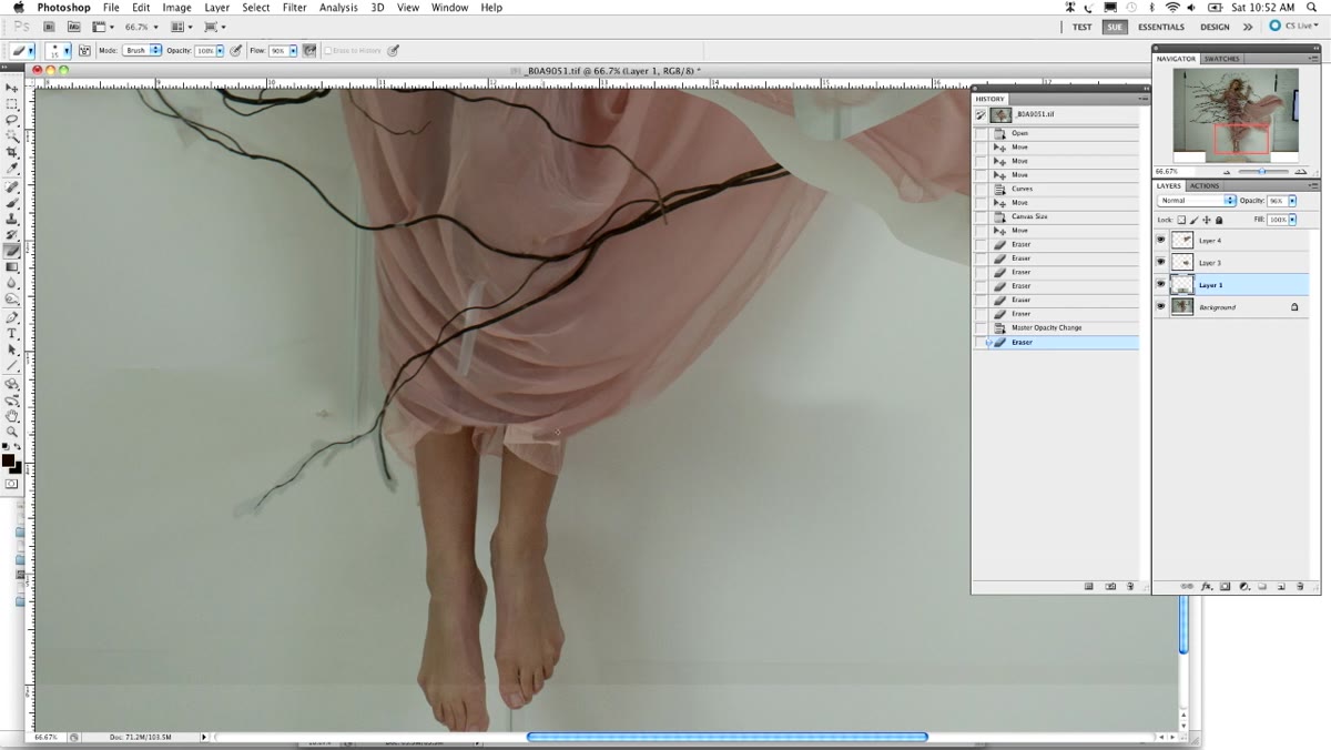 Adjustment layers clipped to the foot layer in the Layers panel