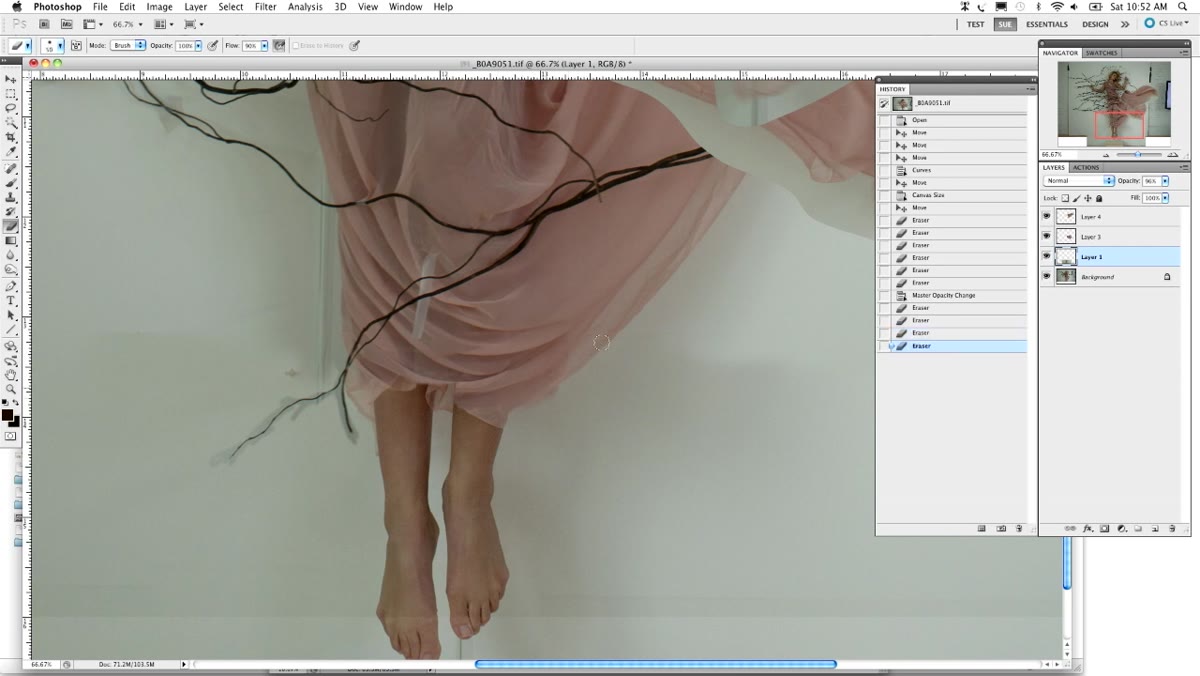 Soft brush painting around the foot base on a new layer