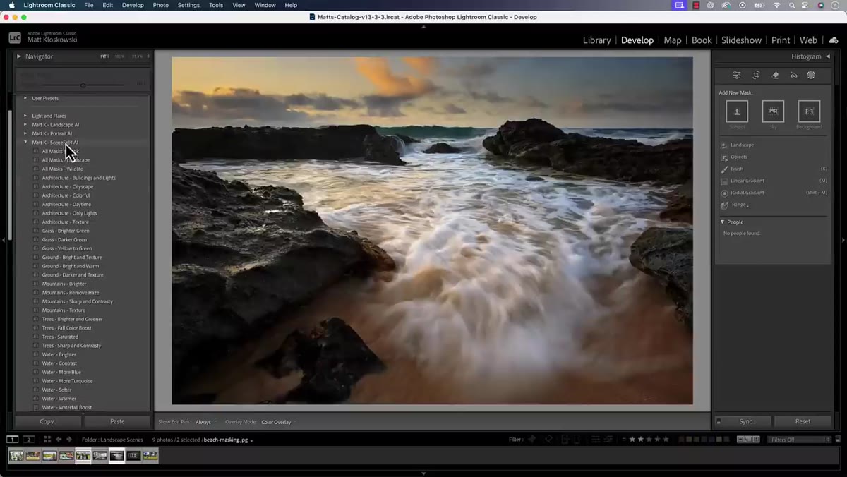 Landscape scene-split preset applied, multiple masks created