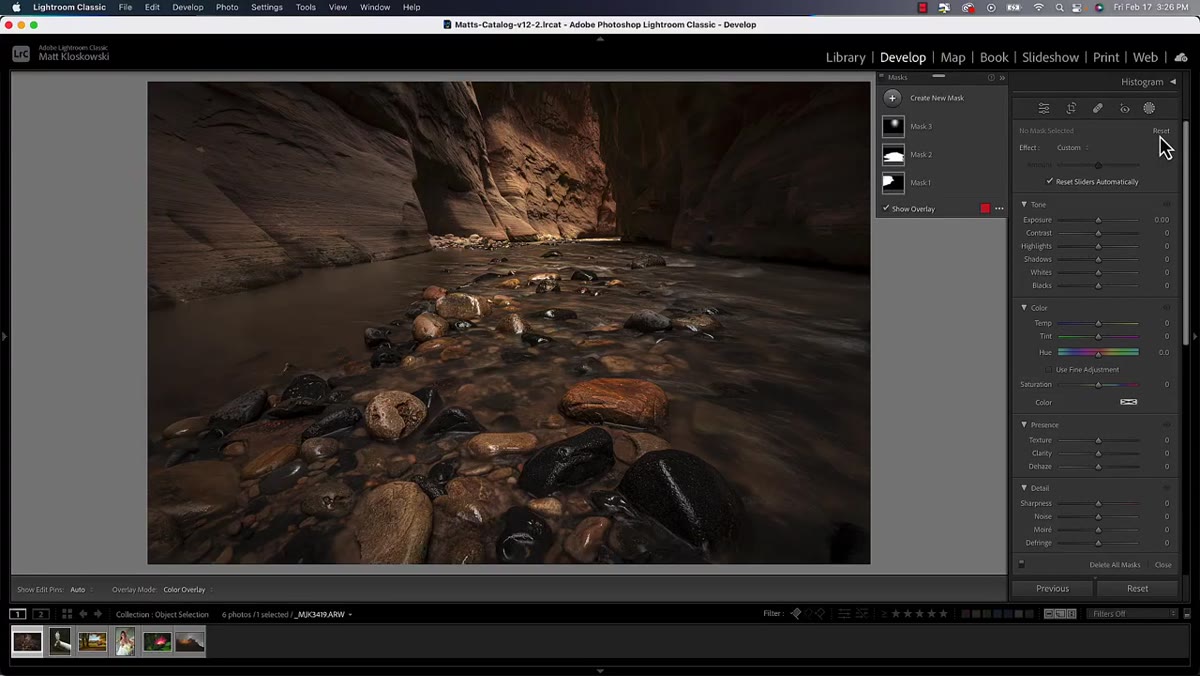 Masking tools panel open in Lightroom Classic