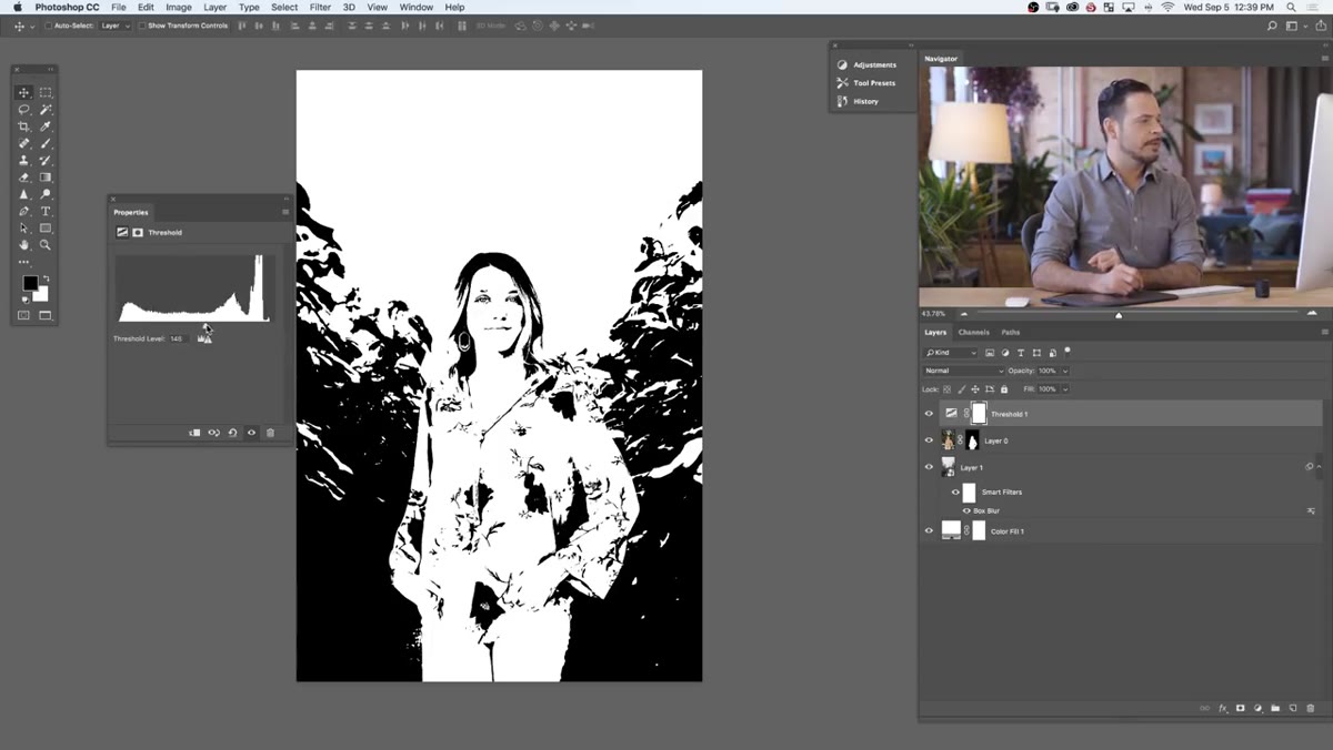 Threshold slider pulled far left isolating deepest shadow areas