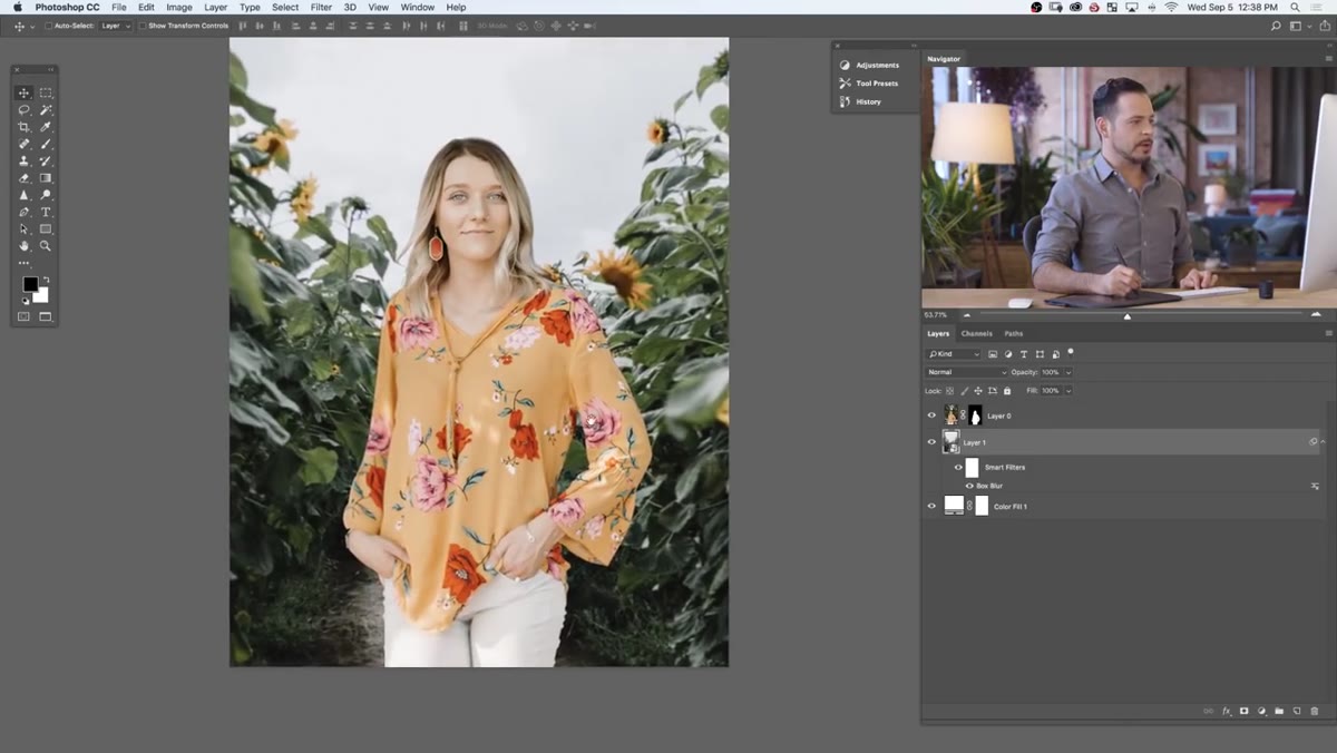 Layer stack showing subject layer with adjustment layer above background