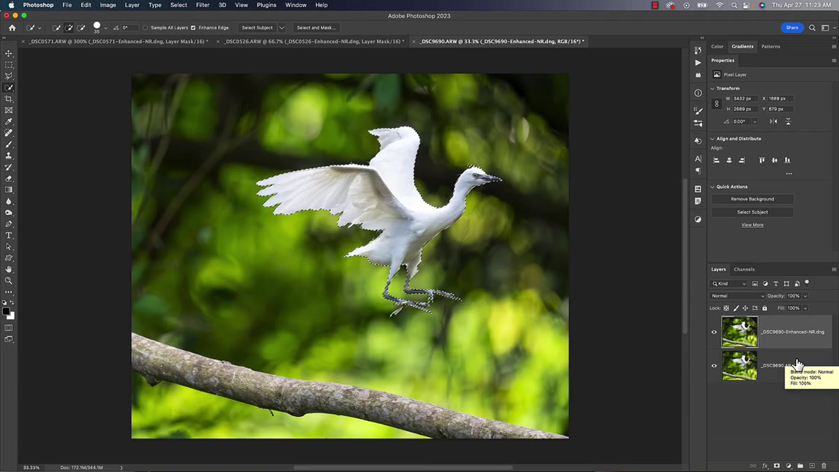 Mask edge visible around subject, layer mask selected in panel