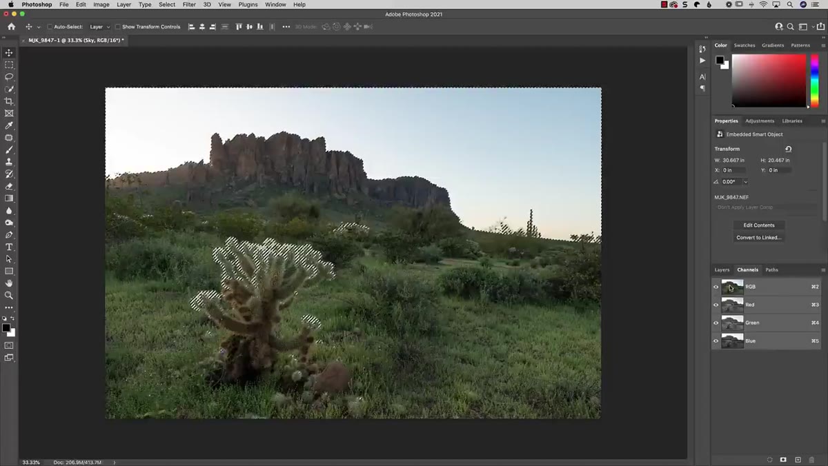 Layer mask thumbnail visible in Layers panel, mask shown in white and gray